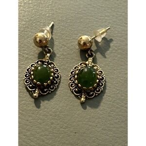 Vintage 14k Solid Gold Nephrite Jade Vintage Dangle Earrings Pierced 3.3 Gr #759